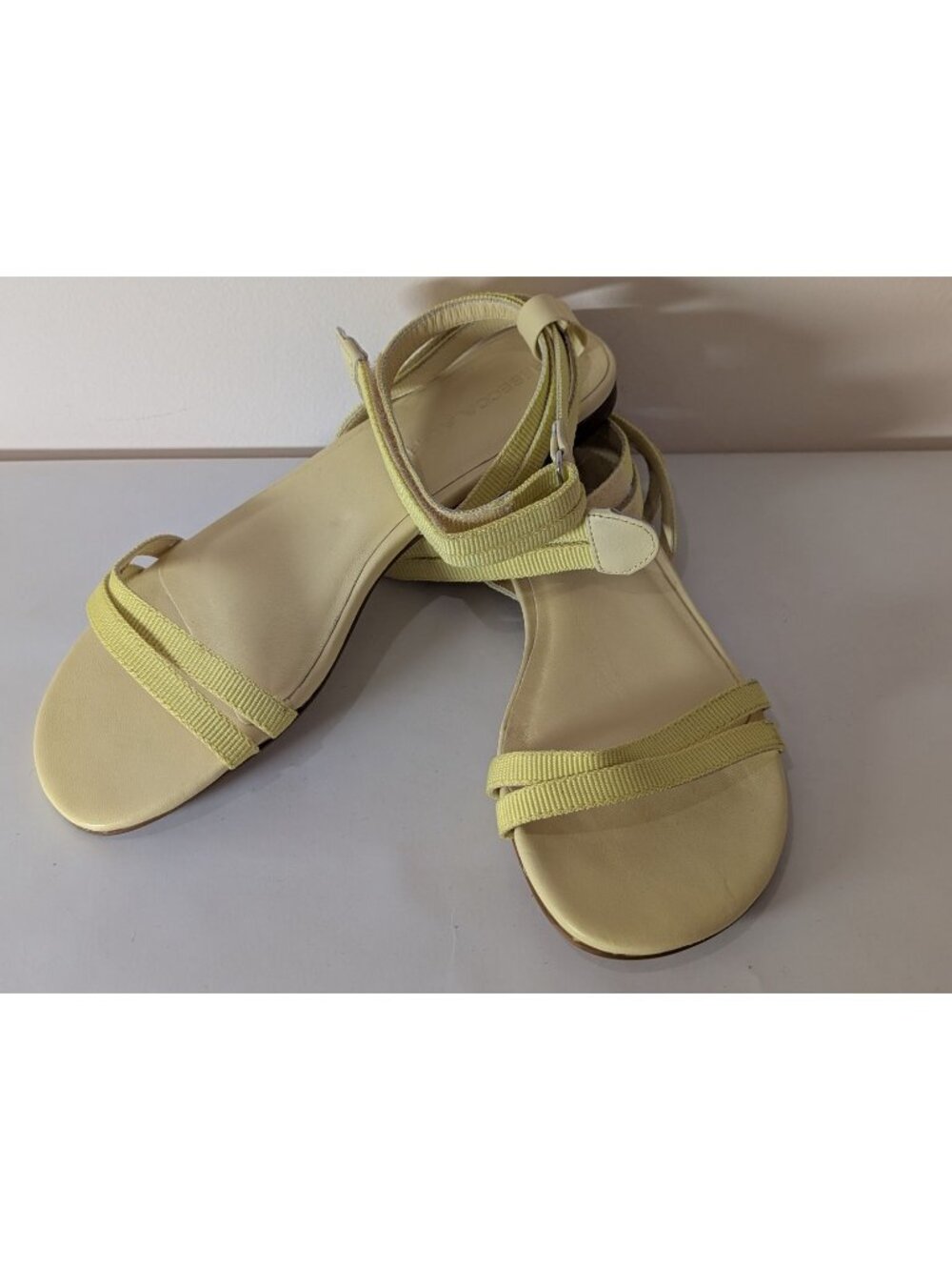 NEW Rebecca Allen Yellow Strappy Flat Leather Sandals, Size 6.5